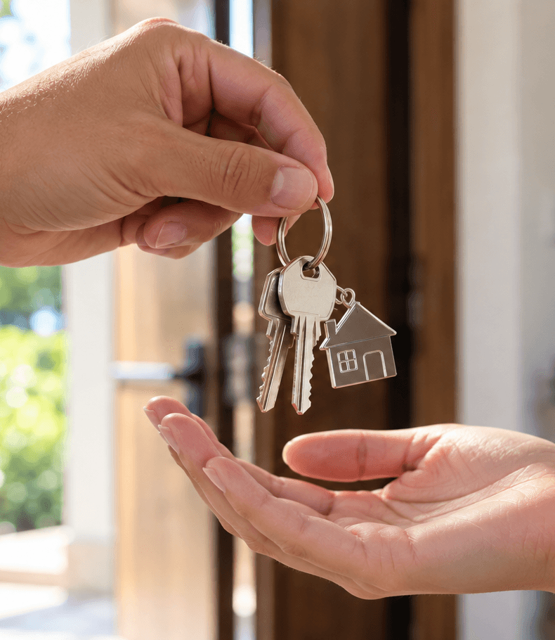 Una mano entrega las llaves de una casa a otra